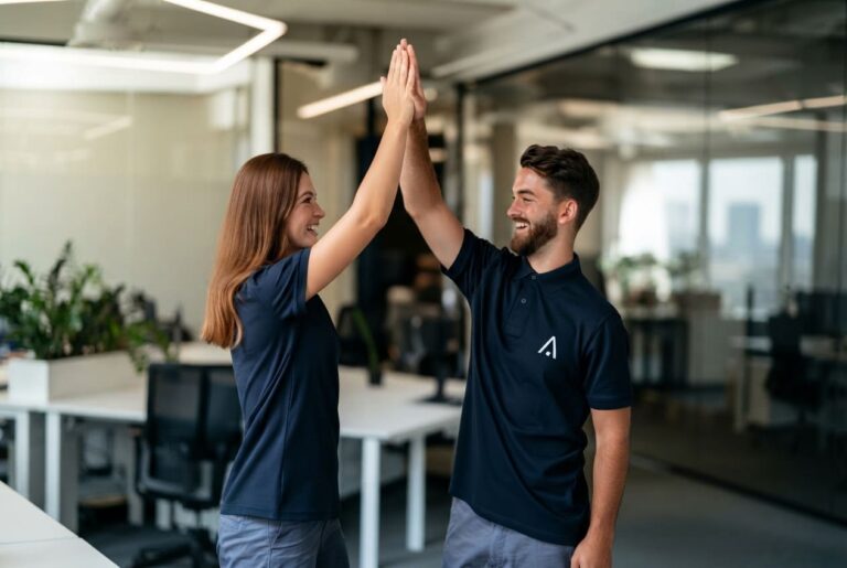 Un facilitateur Walpi accompagne une cliente dans ses bureaux