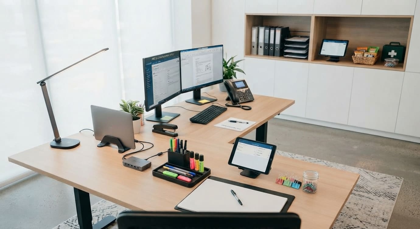 Bureau équipé de fournitures et de matériel professionnels