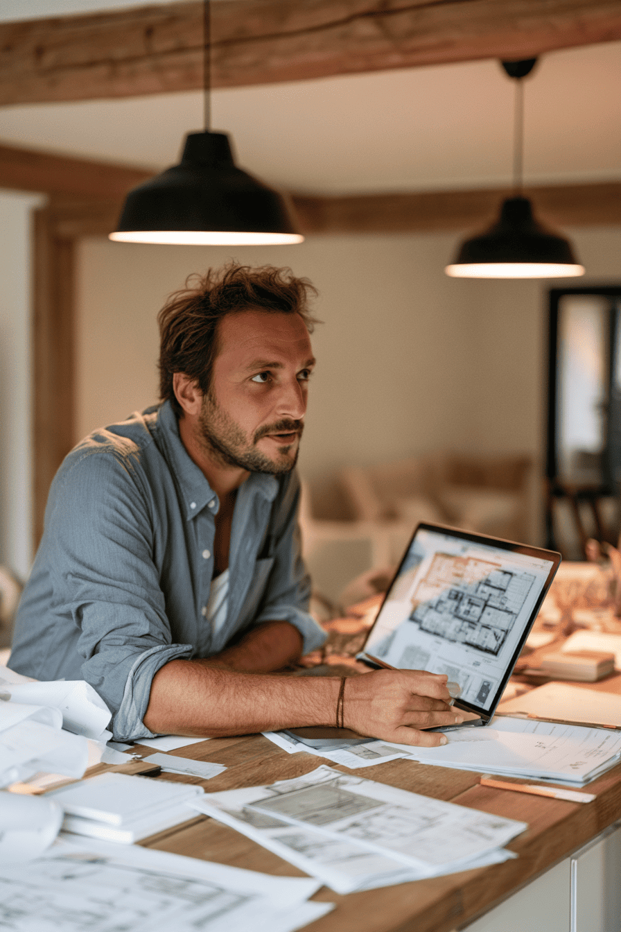 Plan d'aménagement et maquette 3D d'un espace de travail